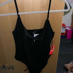 Black tie up body suit